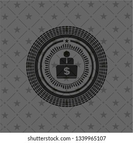 man working on computer icon inside dark emblem