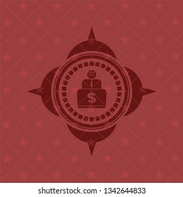 man working on computer icon inside retro style red emblem
