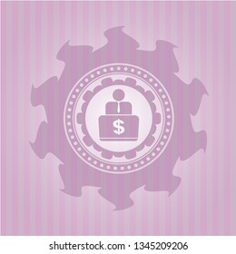 man working on computer icon inside pink icon or emblem