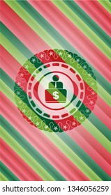 man working on computer icon inside christmas badge background.