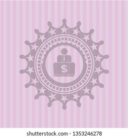 man working on computer icon inside retro style pink emblem