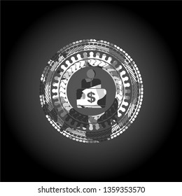 man working on computer icon on grey camo texture