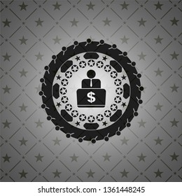 man working on computer icon inside retro style black emblem