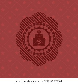 man working on computer icon inside vintage red emblem