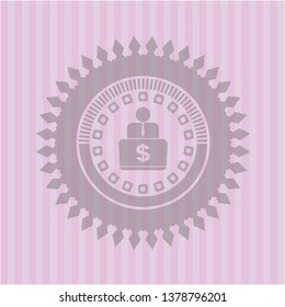 man working on computer icon inside pink icon or emblem