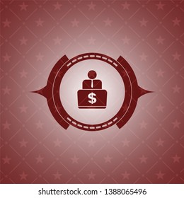 man working on computer icon inside red emblem