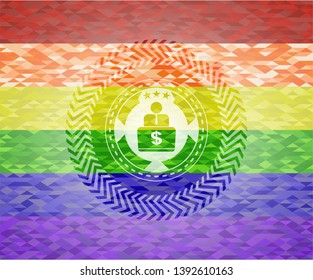 man working on computer icon inside lgbt colors emblem 