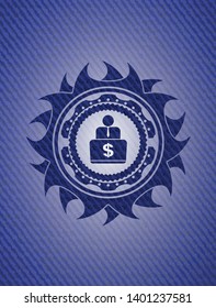 man working on computer icon inside emblem with jean background