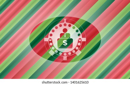man working on computer icon inside christmas style emblem.