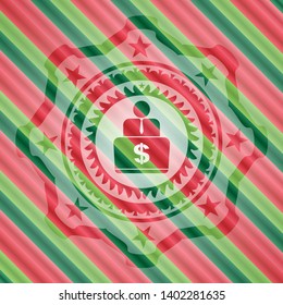 man working on computer icon inside christmas emblem background.