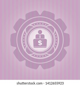 man working on computer icon inside pink icon or emblem