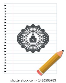 man working on computer icon pencil emblem. Vector Illustration. Detailed.