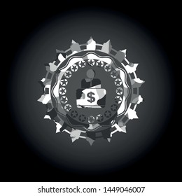 man working on computer icon on grey camouflage texture