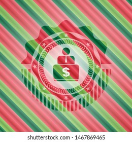 man working on computer icon inside christmas colors badge.