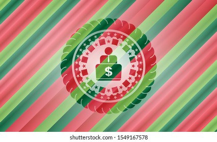 man working on computer icon inside christmas badge.