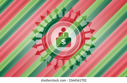 man working on computer icon inside christmas badge.