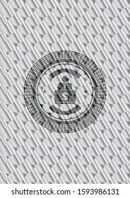 man working on computer icon inside silver badge or emblem. Scales pattern. Vector Illustration. Detailed.