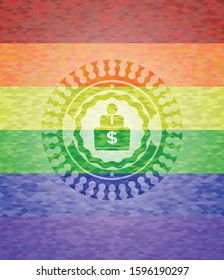 man working on computer icon on mosaic background with the colors of the LGBT flag