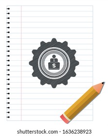 man working on computer icon pencil emblem. Vector Illustration. Detailed.