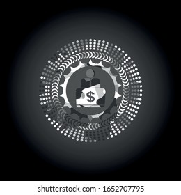 man working on computer icon inside grey camouflage texture