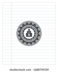 man working on computer icon penciled. Vector Illustration. Detailed.