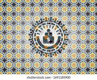 hombre trabajando en icono de computadora dentro del emblema de estilo arabesco. decoración árabe.