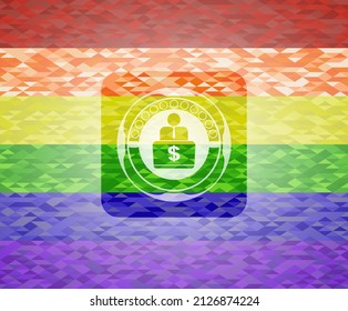 man working on computer icon inside lgbt colors emblem. 