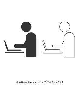 Man working on computer icon. Frelancer vector ilustration.