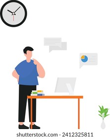 The Man Working on Computer Illustration portrays a dedicated individual immersed in a digital realm, surrounded by screens and code, capturing the essence of focused productivity and the modern lands