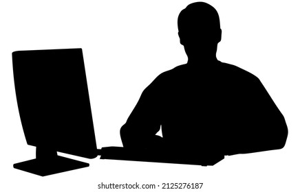 Hombre trabajando en una computadora con escritorio de mesa de oficina, trabajo de oficina, Trabajo desde casa