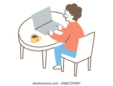 Man working on computer in restaurant_Color