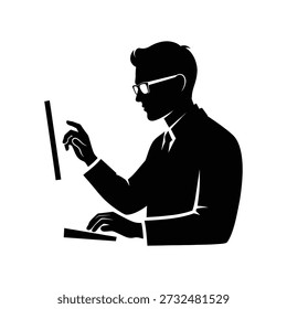 Homem trabalhando no computador em estilo silhueta para uso empresarial