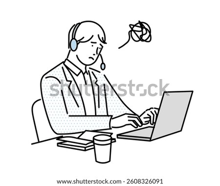 Man working on computer - troubled face blue business - Simple Vector Illustration