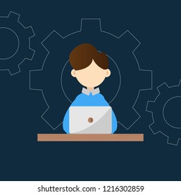 man working on computer vector for web