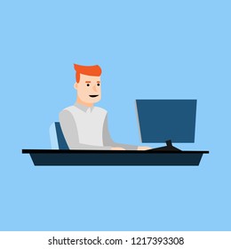 man working on computer vector for web	
