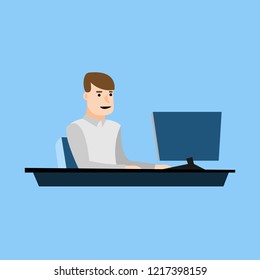 man working on computer vector for web