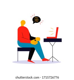 man working on computer vector illustration, flat design eps 10, home office concept vector illustration, man working at home flat illustration