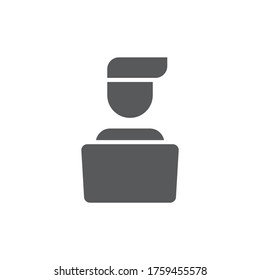 Man working on computer vector icon symbol working isolated on white background
