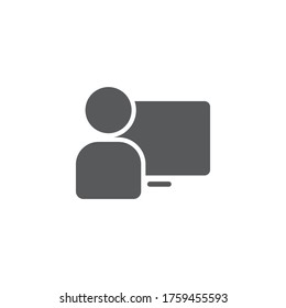 Man working on computer vector icon symbol working isolated on white background