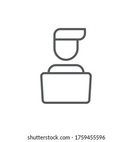 Man working on computer vector icon symbol working isolated on white background