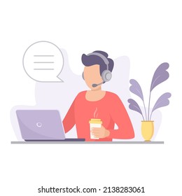 Man working on a computer. Vector flat style modern style illustration.