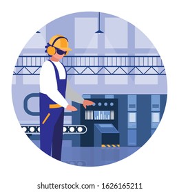man working on the conveyor vector illustration design