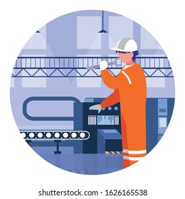 man working on the conveyor vector illustration design