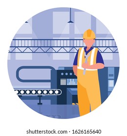 man working on the conveyor vector illustration design