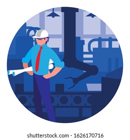 man working on the conveyor vector illustration design