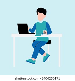 Man Working On Desk Illustration