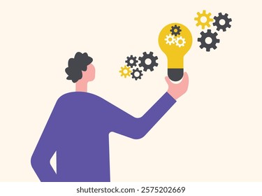Man working on innovation creativity process illustration