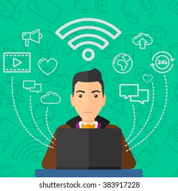 Man working on laptop.