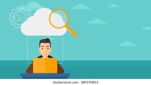 Man working on laptop.