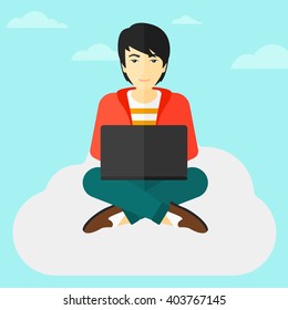 Man working on laptop.